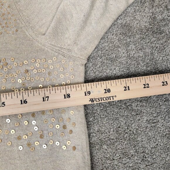 Banana Republic Women's Sweater Size M Beige Sequins Cotton Viscose Lightweight - Picture 7 of 8